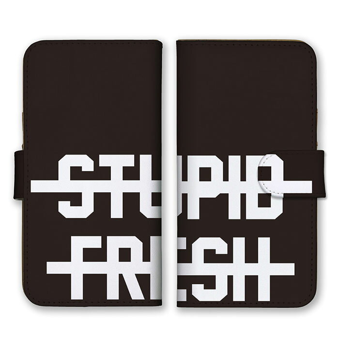 Rakuten - 全機種対応 手帳型スマホケース iPhone14 13 Pro Max対応 STUPID FRESH 元気のよいバカ ロゴ 英字 英語 シンプル ブラック ホワイト 黒 白 かっこいい カードホルダー付き カード収納 合皮 合成レザー 手帳タイプ スマートフォン ケース カバー