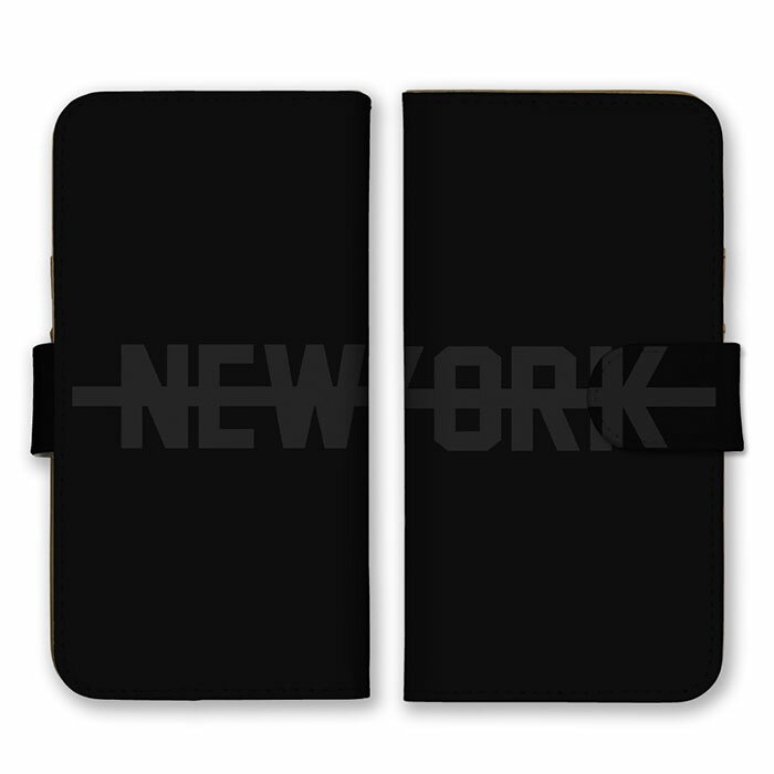 Rakuten - 全機種対応 手帳型スマホケース iPhone14 13 Pro Max対応 NEW YORK ニューヨーク ロゴ 英字 英語 シンプル ブラック グレー 黒色 灰色 かっこいい カードホルダー付き カード収納 合皮 合成レザー 手帳タイプ スマートフォン ケース カバー