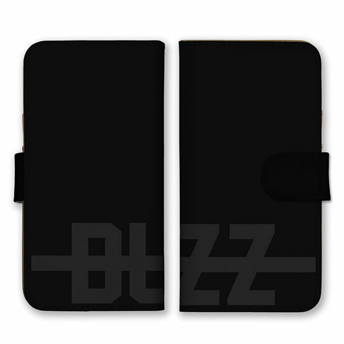全機種対応 手帳型スマホケース iPhone14 13 Pro Max対応 BUZZ バズ ロゴ 英字 ロゴ 英字 英語 シンプル ブラック グレー 黒色 灰色 かっこいい カードホルダー付き カード収納 合皮 合成レザー 手帳タイプ スマートフォン ケース カバー