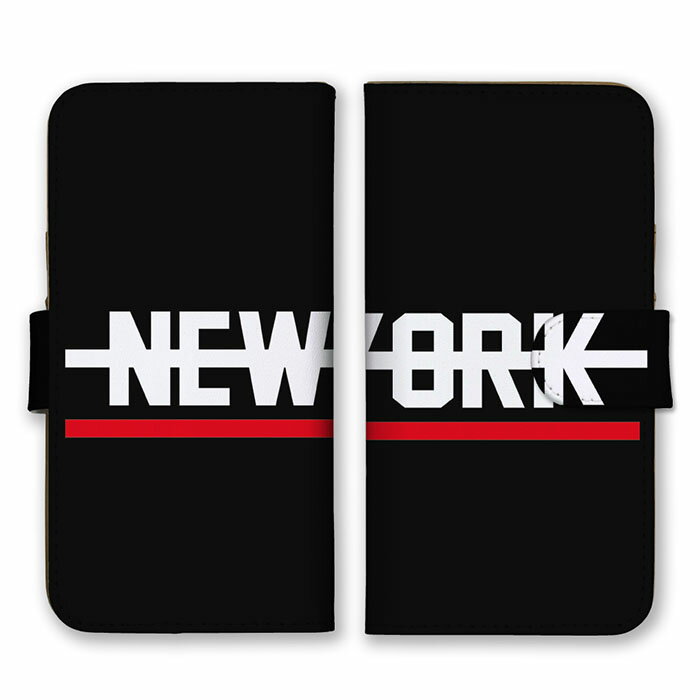 乐天商城 - 全機種対応 手帳型スマホケース iPhone14 13 Pro Max対応 NEW YORK ニューヨーク ロゴ 英字 英語 シンプル ブラック ホワイト レッド 黒色 白色 赤色 かっこいい カードホルダー付き カード収納 合皮 合成レザー 手帳タイプ スマートフォン ケース カバー