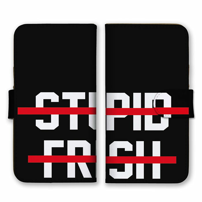Rakuten - 全機種対応 手帳型スマホケース iPhone14 13 Pro Max対応 STUPID FRESH 元気のよいバカ ロゴ 英字 英語 シンプル ブラック ホワイト レッド 黒色 白色 赤色 かっこいい カードホルダー付き カード収納 合皮 合成レザー 手帳タイプ スマートフォン ケース カバー
