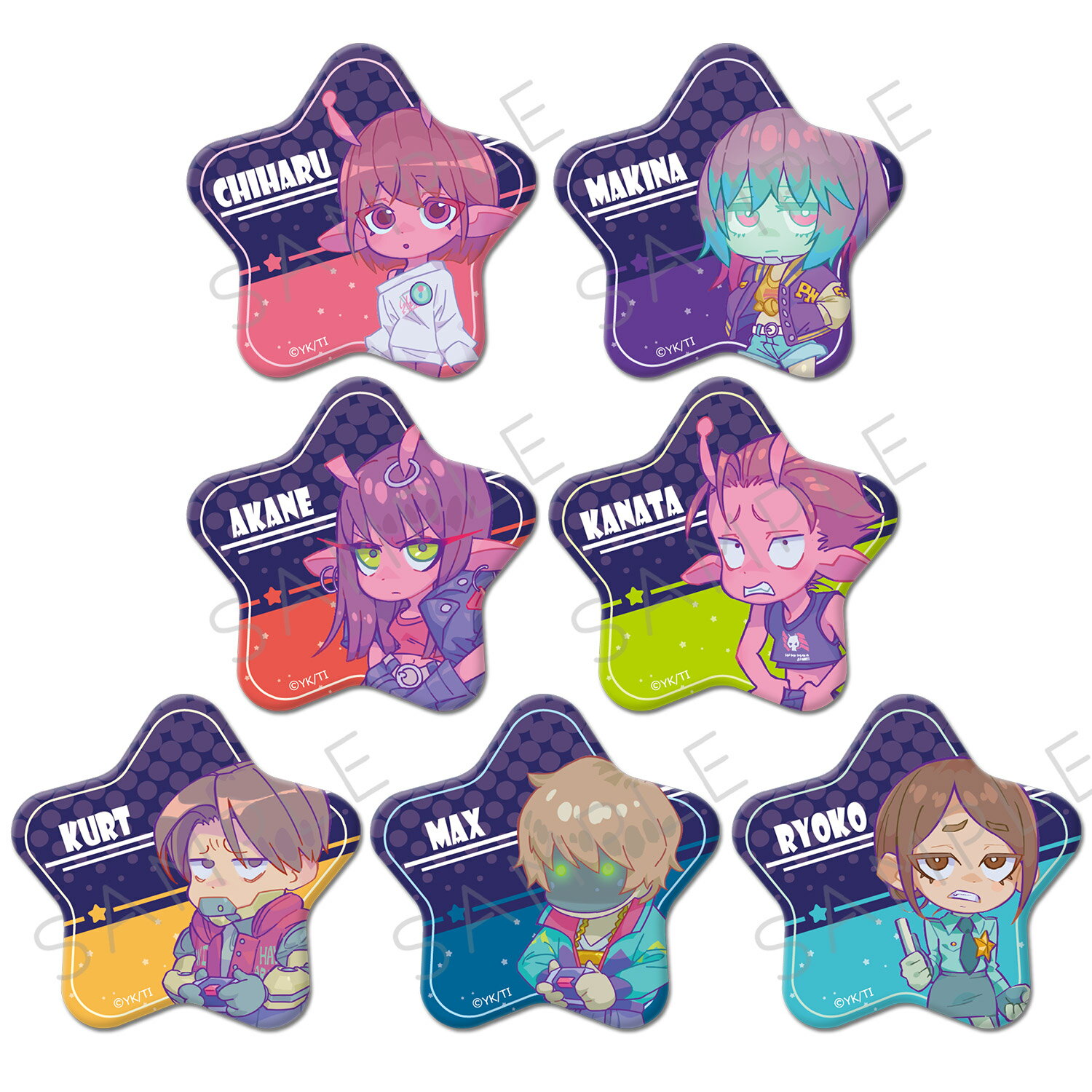 アニメ『銀河特急 ミルキー☆サブウェイ』 星型缶バッジ A(チハル) B(マキナ) C(アカネ) D(カナタ) E(カート) F(マックス) G(リョーコ) キ...