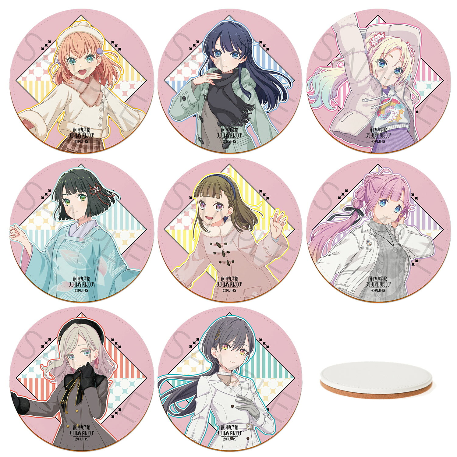 乐天商城 - 『ラブライブ！蓮ノ空女学院スクールアイドルクラブ』第7弾 レザーコースター 日野下花帆 村野さやか 大沢瑠璃乃 百生吟子 徒町小鈴 安養寺姫芽 セラス柳田リリエンフェルト 桂城泉 キャラクターグッズ コースター 推し活 (公式 正規ライセンス取得) 公認グッズ