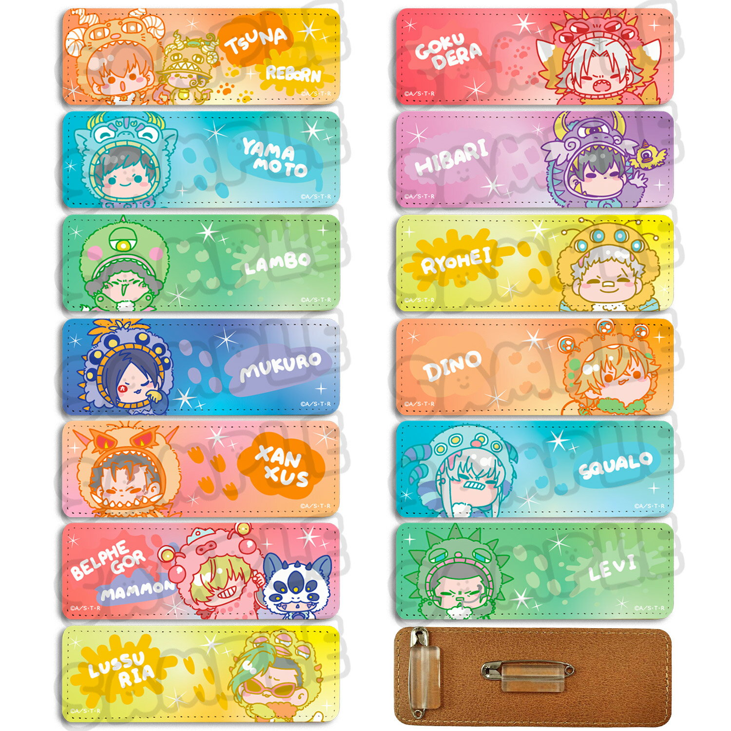 TVアニメ『家庭教師ヒットマンREBORN!』第2弾 レザーバッジ（ロング) リボーン＆沢田綱吉 獄寺隼人 山本武 雲雀恭弥 ランボ 笹川了平 六道骸 ディーノ XANXUS スペルビ・スクアーロ ベルフェゴール＆マーモン レヴィ・ア・タン ルッスーリア 公認グッズ キャラグッズ