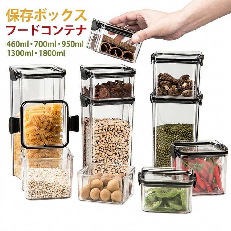 Rakuten - 食品保存ケース 乾物入れ 密閉容器 五穀 保存容器 保存容器 乾物収納 雑穀 スクエア キャニスター お菓子 透明 調味料入れ キッチン収納 キッチン用品 フードコンテナ 送料無料 お茶パック ストッカー