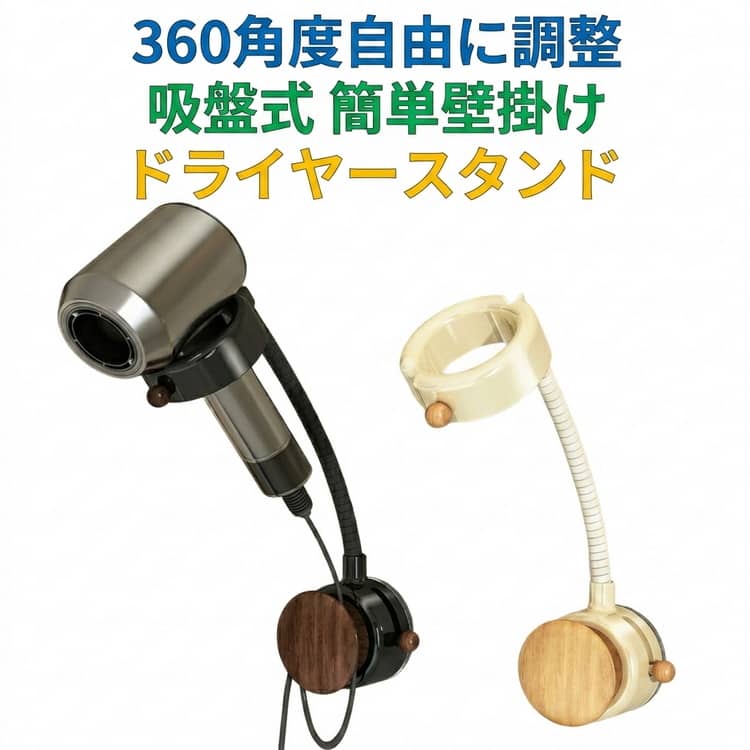 乐天商城 - クリップ ヘアドライヤーホルダー ドライヤースタンド ハンズフリー ペット用ドライヤーホルダー 360度回転 収納 固定 速乾 吸盤式 吸盤式 介護 グッズ バスルーム 寝室用 回転式ヘアドライヤー収納 穴あけ不要 簡単取付 ドライヤーハンガー