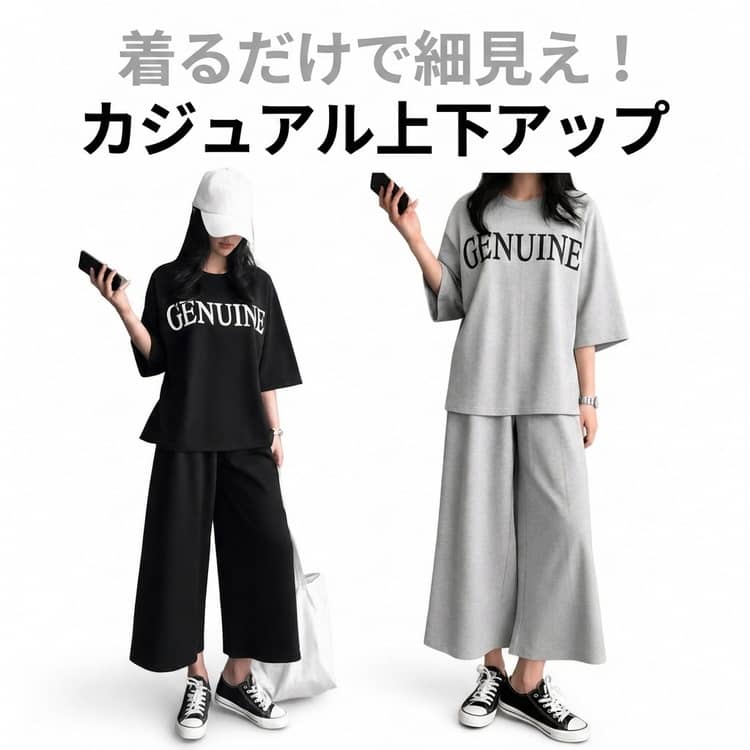 樂天商城 - チュニック Tシャツ セットアップ トップス 上下セット 体型カバー 夏 カジュアル カットソー パンツセット 半袖 ロング丈 ワイドパンツ ウエストゴム らくちん 体型カバー 着痩せ おしゃれ セットアップ 送料無料 きれいめ ブラック