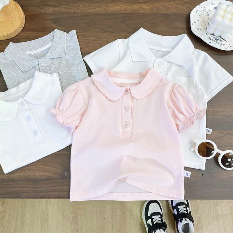 通園 男の子 スクール 子ども 半袖 スクールポロシャツ Tシャツ 女の子 子ども キッズ 子供 通学 小学生 フリル袖 着 保育園 制服 幼稚園 小学校 綿 ガールズ ポロシャツ フリル襟 丸襟 女児 吸水速乾 90 100 110 120 130 140 - 3