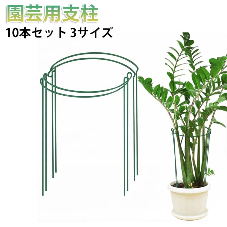 Rakuten - 植栽 ささえ 園芸用支柱 家庭菜園 観葉植物 花 支柱 フラワーガード ジョイント不要 園芸用品 10本セット 植物 花 植物支柱 3サイズ 花支え 植物サポート 観葉支柱 誘引 支柱棚 フラワー支柱 農業用 園芸支柱