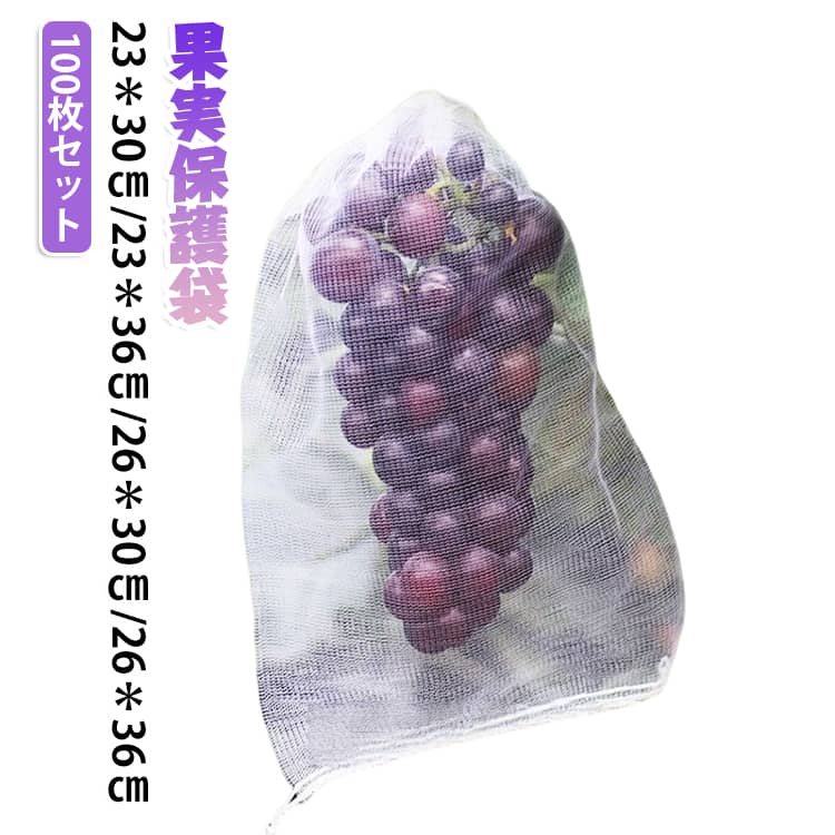 大きめ 果物袋 巾着結び メッシュバッグ ネット 100枚 果実保護 果実保護袋 果物 防虫ネット 大房 ぶどう用 果物保護バッグ 果実袋 果物保護ネット 害虫鳥避け 穴極細 小玉スイカ メロン パパイヤ 防虫 防鳥ネット 100枚 光通過 家庭菜園用