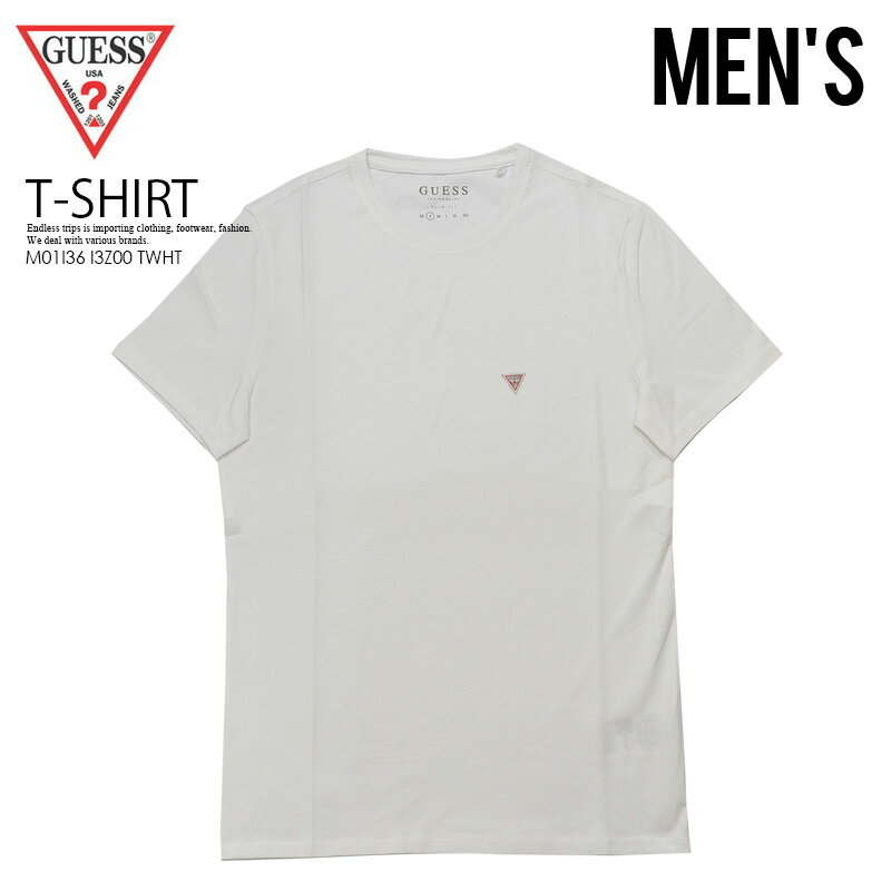 【メンズ モデル】 GUESS (ゲス) MEN'S CN SS 100 CORE TEE (メンズ 100 コア Tシャツ) ワンポイント Tシャツ TRUE WHITE (ホワイト) M01I36 I3Z00 TWHT dpd-4 1