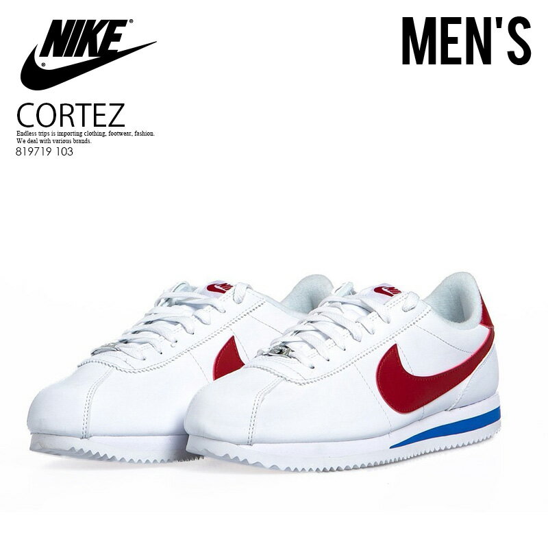 【アウトレット☆訳あり価格商品】 NIKE（ナイキ）CORTEZ BASIC LEATHER (コルテッツ ベーシック レザー) メンズ スニーカー WHITE/VARSITY RED (ホワイト/レッド) トリコロール 819719 103 ENDLESS TRIP 【※箱ダメージ、もしくは別箱でのお届け】