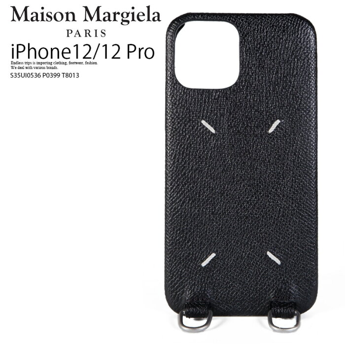 【希少! 大人気!】Maison Margiela (メゾン マルジェラ) iPhone CASE (アイフォンケース) ショルダー iPhone12 　iPhone12 Pro ケース 本革 スマホケース イタリア製 レディース 黒 BLACK (ブラック) S35UI0536 P0399 T8013