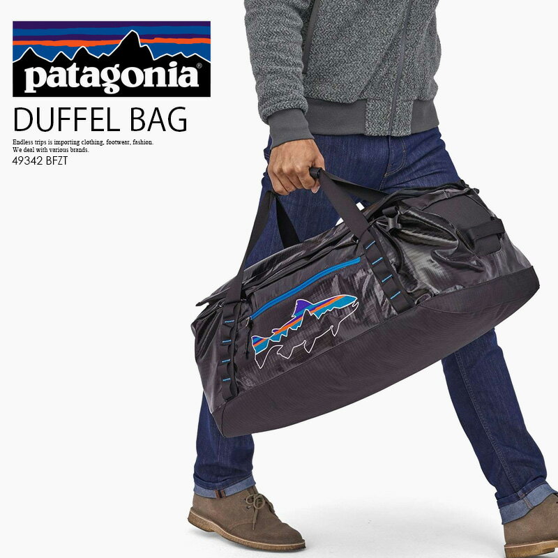 【大人気! 希少!】 patagonia (パタゴニア) BLACK HOLE DUFFEL 55L (ブラック ホール ダッフル) 2WAY バックパック リュック トートバッグ BLACK W/FITZ TROUT (ブラック) 49342 BFZT エンドレストリップ