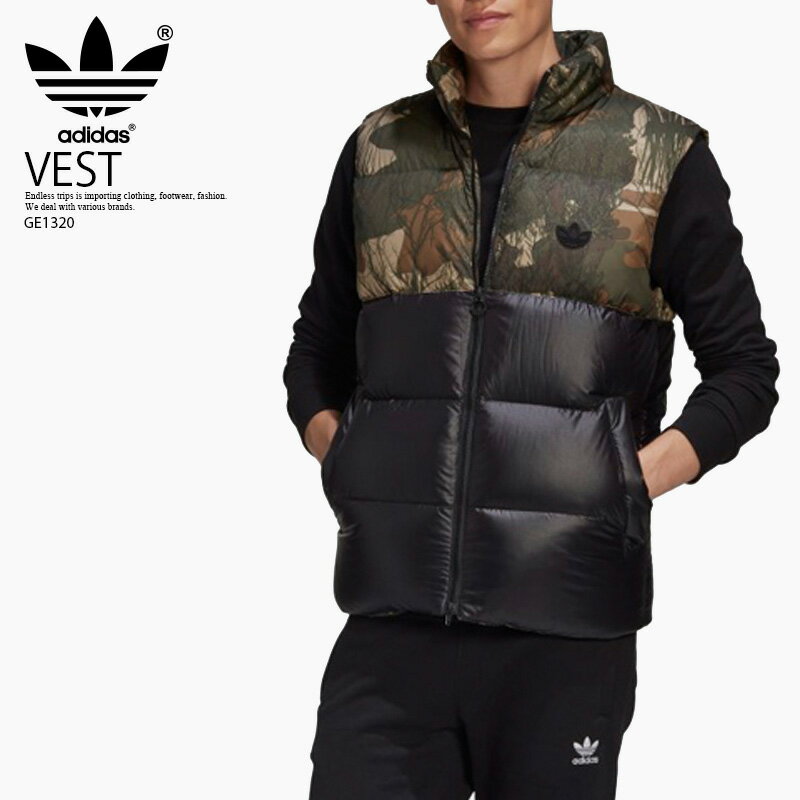 楽天スーパーSALE！【希少! 大人気! メンズ ベスト】 adidas (アディダス) DOWN CAMO VEST (ダウン カモ ベスト) 中綿ベスト ダウンベスト アウトドア メンズ レディース CAMPRI/BLACK (カモ ブラック) GE1320 ENDLESS TRIP