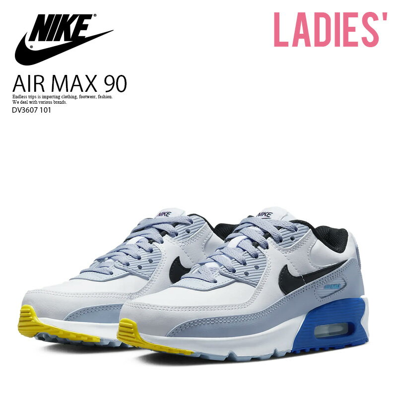 NIKE (ナイキ) AIR MAX 90 LTR (GS) (エア マックス 90 レザー) レディース サイズ (キッズモデル) ローカット スニーカー シューズ バッシュ バスケ タウンユース 普段使い ストリート WHITE/BLACK-BLUE WHISPER (ホワイト/ブラック ブルー) DV3607-101 DV3607 101 dpd