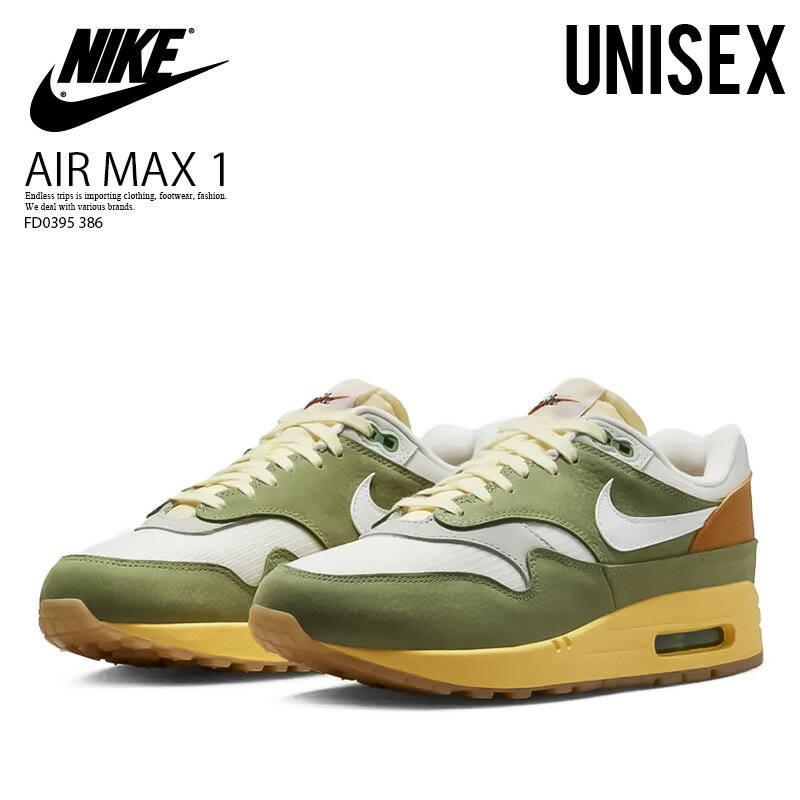 NIKE (ナイキ) W AIR MAX 1 PRM (ウィメンズ エアマックス 1 プレミアム) ユニセックス ローカット スニーカー バスケ シューズ バッシュ 普段使い ストリート メンズ レディース OIL GREEN/WHITE-SAIL-MONARCH (グリーン/ホワイト/セイル) FD0395-386 FD0395 386 dpd