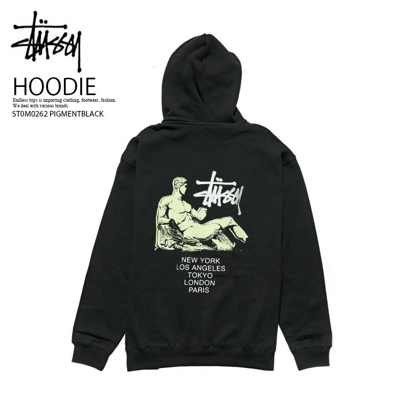 【日本未入荷! 】 STUSSY (ステューシー）DIONYSOS HOODIE (ディオニュソス フーディー) ユニセックス メンズ レディース フーディ パーカー プルオーバー コットン トップス PIGMENT BLACK (ピグメント ブラック) ST0M0262 PIGMENTBLACK ENDLESSTRIP エンドレストリップ