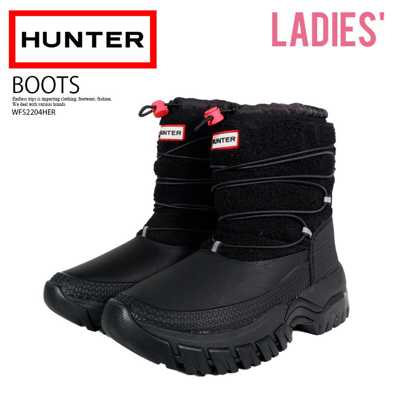 HUNTER (ハンター) W Wanderer Short Sherpa Snow Boot (ウィメンズ ワンダラー ショート シェルパ スノー ブーツ) レディース ウィンター ビーガン シアリング ブーツ ボア 雪 冬 防水 防寒 もこもこ ブークレ フリース タウンユース 普段使い 黒 Black ブラック WFS2204HER