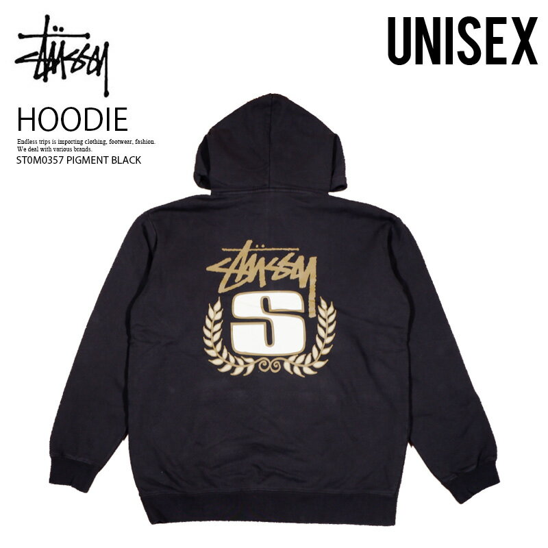 ステューシー パーカー メンズ STUSSY ステューシー パーカー S WREATH HOOD Sリース フード フーディー ユニセックス メンズ レディース プルオーバー ロゴ カジュアル ストリート コットン 裏起毛 トップス ピグメント ブラック 黒 ST0M0357 PIGMENT BLACK ENDLESSTRIP エンドレストリップ