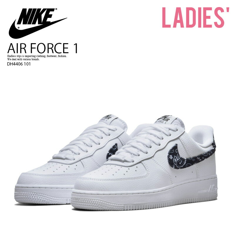 【希少! 入手困難! レディース サイズ】 NIKE（ナイキ）W AIR FORCE 1 '07 ESS (ウィメンズ エア フォース ワン) スニーカー WHITE/BLACK-WHITE-WHITE (ホワイト/ブラック) 厚底 ペイズリー DH4406 101 ENDLESS TRIP ENDLESSTRIP