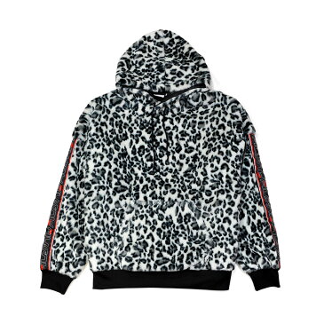 【入手困難!ユニセックス】 FILA HERITAGE (フィラ ヘリテージ) LEOPARD FAKE FUR PULLOVER HOODIE (レオパード フェイクファー プルオーバー フーディー) パーカー トップス メンズ レディース ひょう柄 ファー (ブラック) FM9448 BLACK