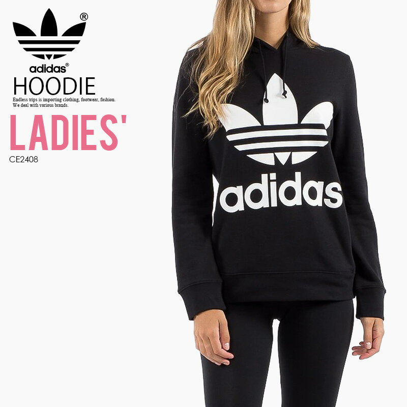 【大人気! 希少! レディース サイズ】 adidas (アディダス) WOMENS TREFOIL HOODIE ( トレフォイル フーディー ) パーカー ロゴ プルオーバー BLACK ( ブラック ) CE2408 ENDLESSTRIP dpd-4