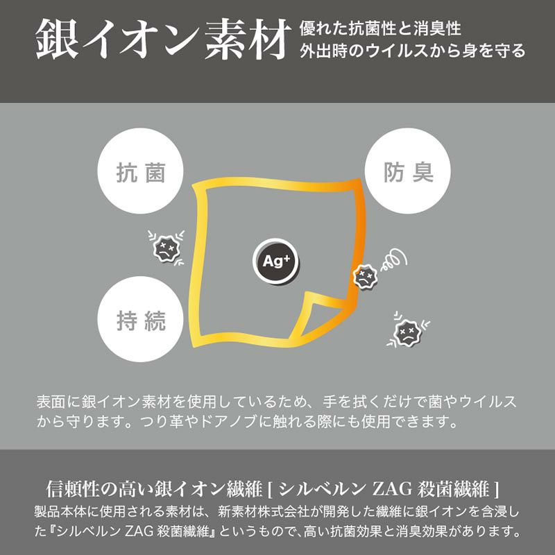 銀イオン ハンカチ 日本製 抗ウイルス 抗菌 消臭 抗アレルゲン UVカット 洗える 手すり 通勤 電車 吊り革 通学 グローブ ドアノブ ウイルス 防臭 AG 手洗い
