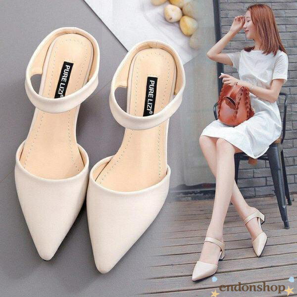 サンダル チャンキーヒール ミュール エナメル靴 ストラップ レディース ローヒール スリッパ ポインテッドトゥ バブーシュ オフィスサンダル 春夏