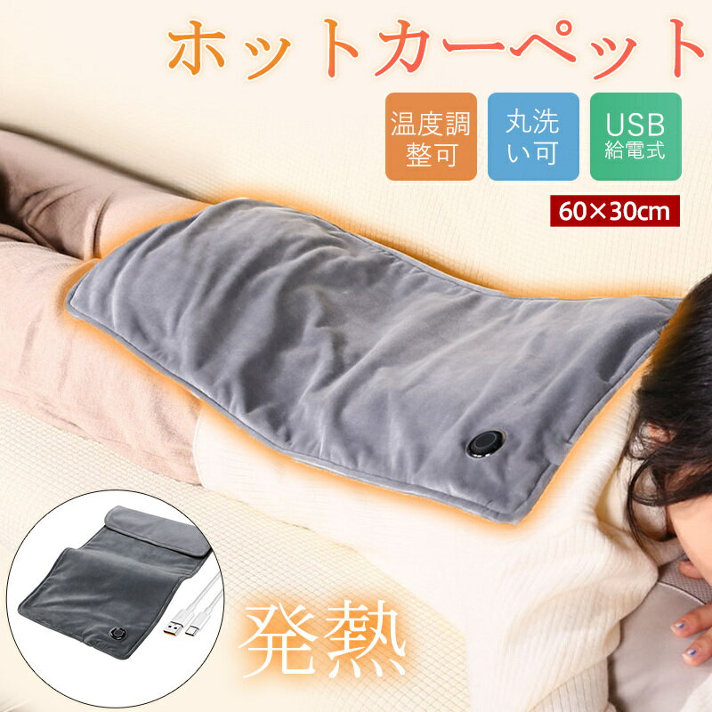 ホットマット ホットカーペット 60×30cm 3段階温度調節 一人用 ブランケット 電気毛布 オフィス 洗える 在宅勤務 膝掛け 防寒 アウトドア