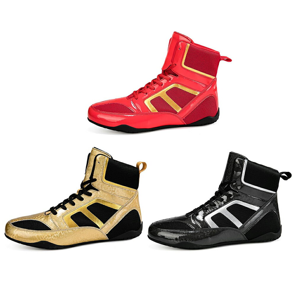 ボクシングシューズ レスリング靴ボクシングシューズ メンズトレーニングシューズ 通気性 軽量 滑り止め 足首ガード ジム 重量挙げ 靴 男女兼用 22.5cm-...