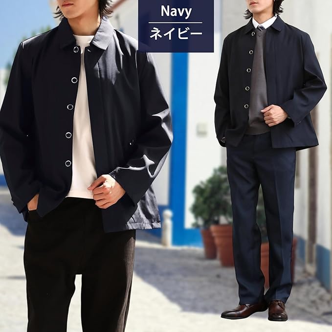 ジャケットメンズ 薄手 春秋 ビジネス ブルゾン カジュアル イージー ジャケット 無地 撥水 防風 アウター 仕事着 軽量 ゴルフウェア ブラック ネイビー 3