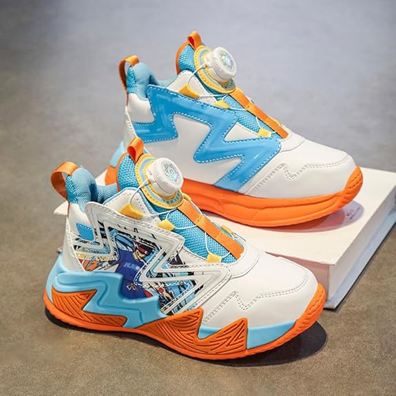 スニーカー 男の子 ジュニア バスケットシューズ ダイヤル式 キッズバッシュ ハイカット スニーカー ランニングシューズ 子供靴 バスケットボールシューズ アウトドア 運動靴 軽量 防滑 通気 日常着用 通学靴 21.0cm-25.0cm