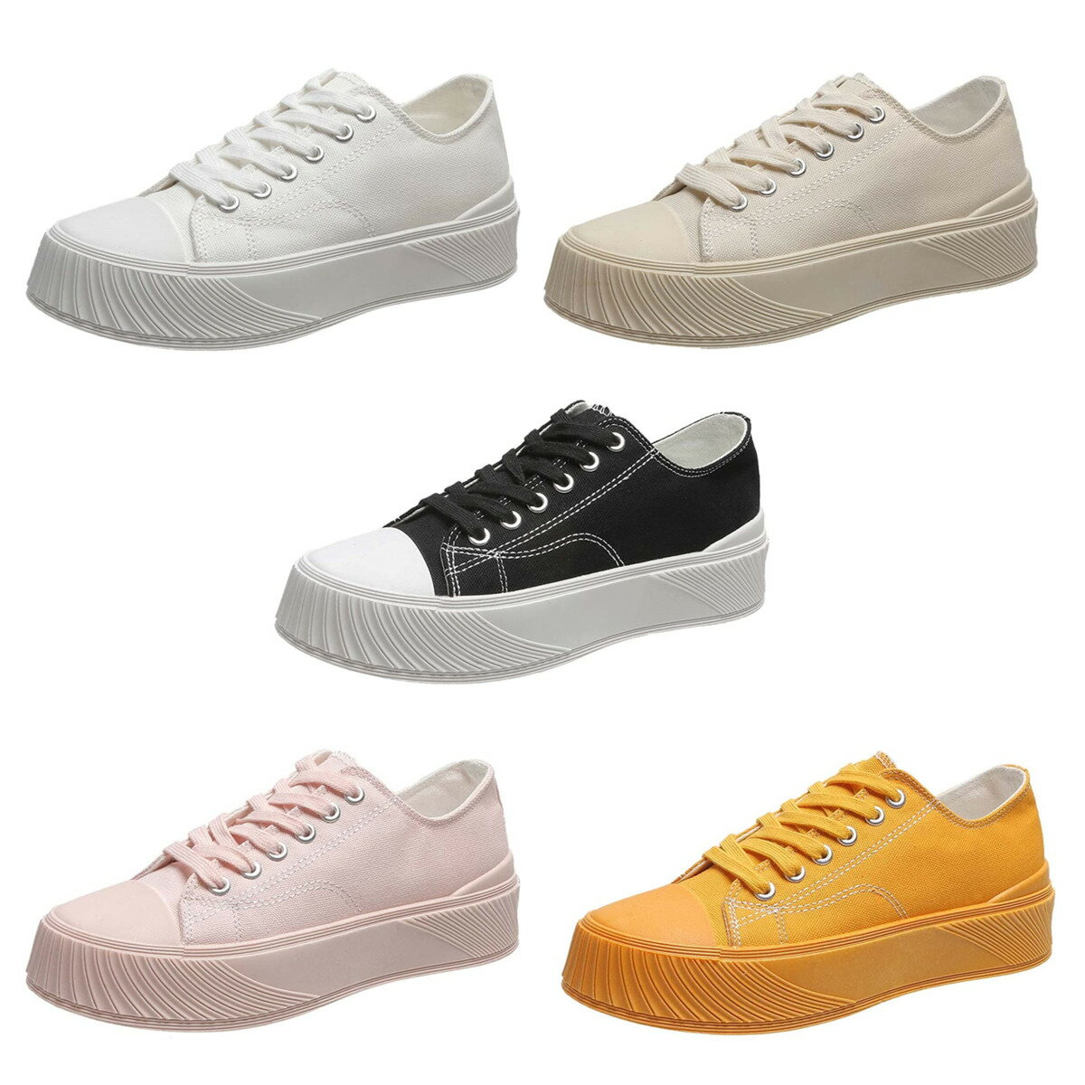 Rakuten - スニーカー レディース レースアップ スニーカー カジュアルシューズ キャンバス 厚底 通気性 5color 22.5cm-25.0cm