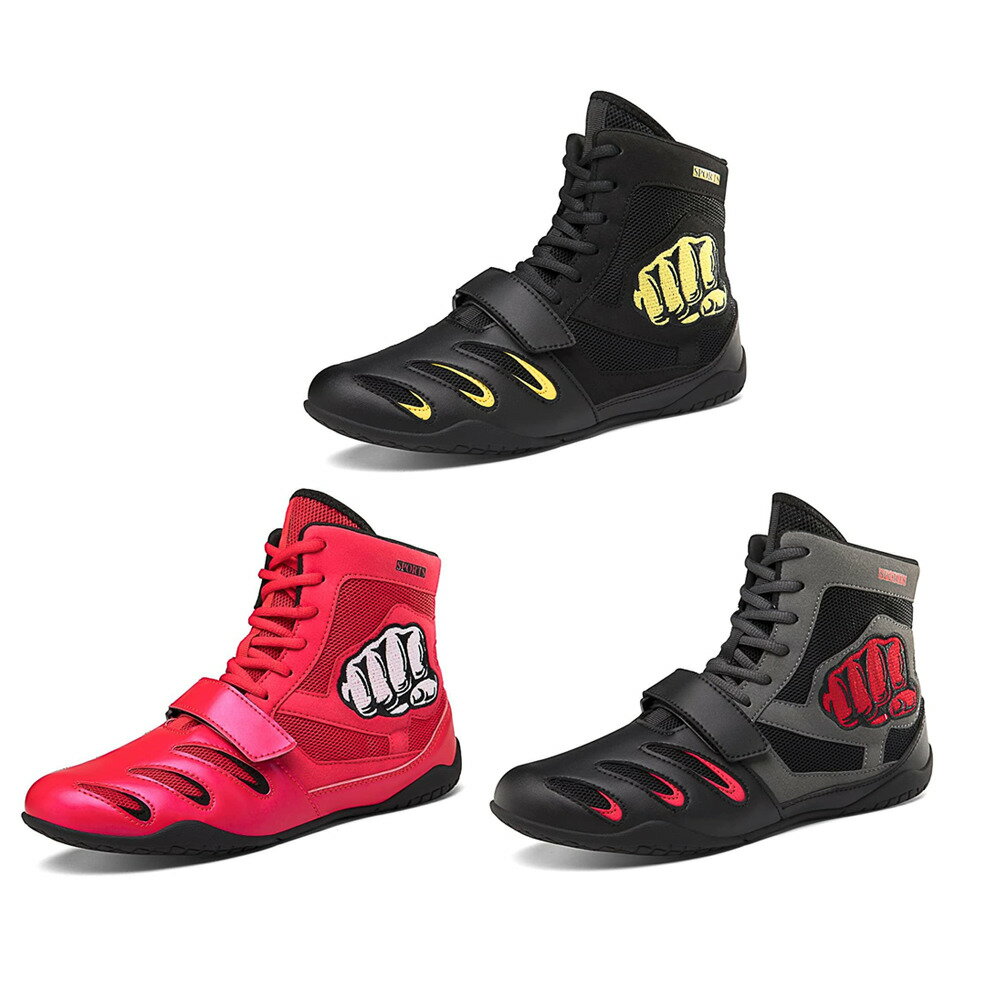ボクシングシューズ メンズボクシングシューズ レスリングシューズ メンズ トレーニング 通気性 レスリングシューズブーツ レスリング靴 男女兼用 22.5cm-...