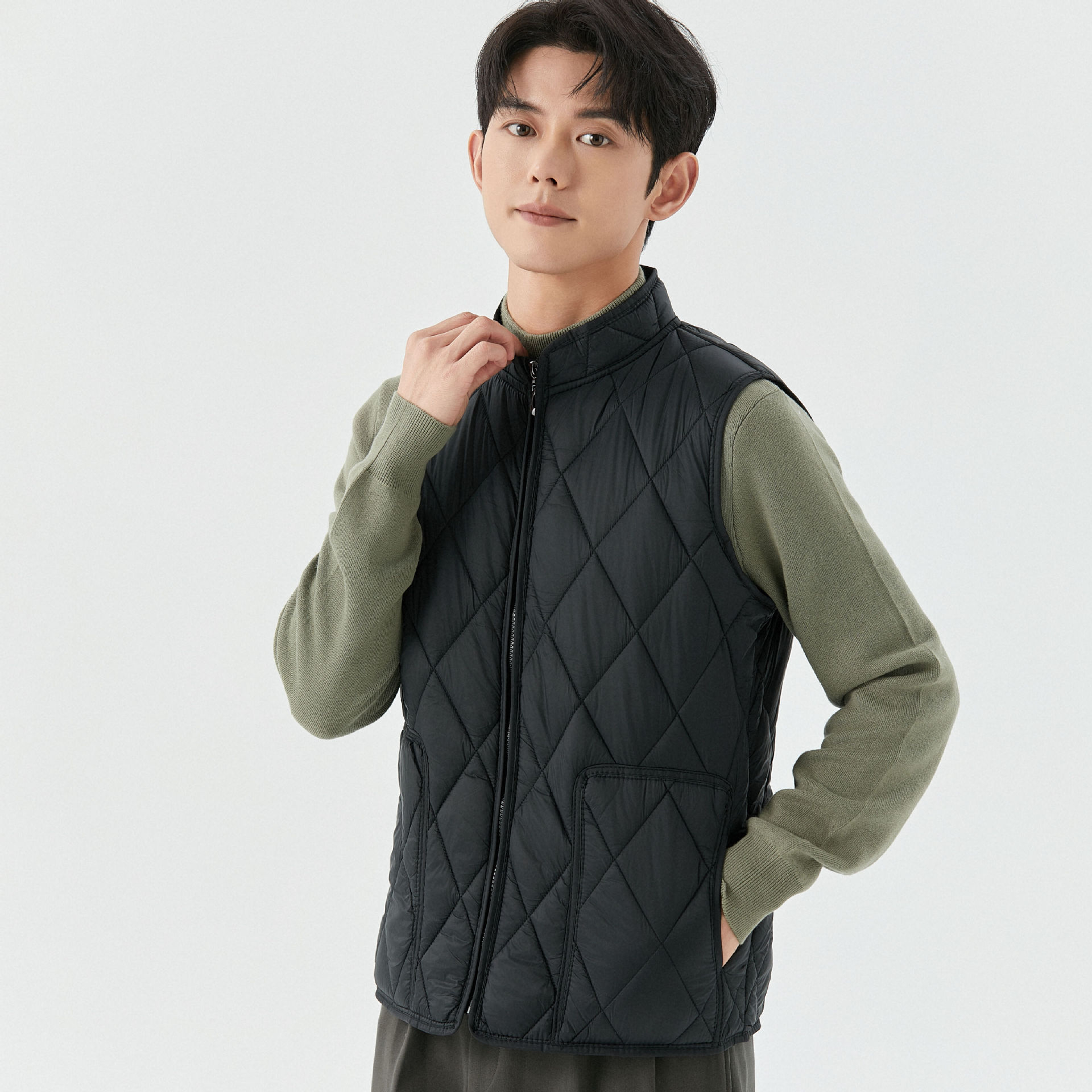 Rakuten - ベスト メンズ ダウンベスト インナーベスト 軽量 中綿ベスト スタンドカラー ジップ ジャケット インナーダウン レイヤード アウター 薄手 防寒 保温