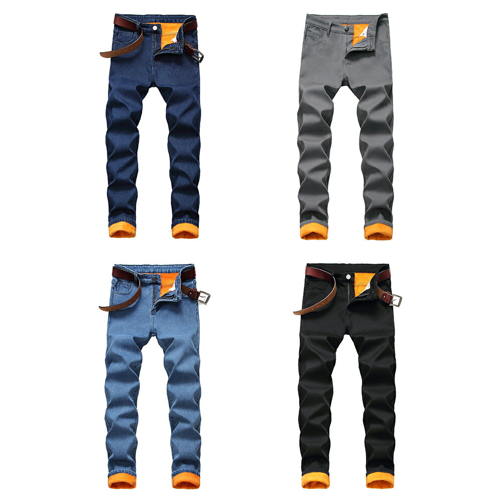 Rakuten - デニムパンツ メンズ ストレート ジーンズ 大きいサイズ ストレッチ 冬 裏起毛 綿 細身 メンズジーンズ ズボン