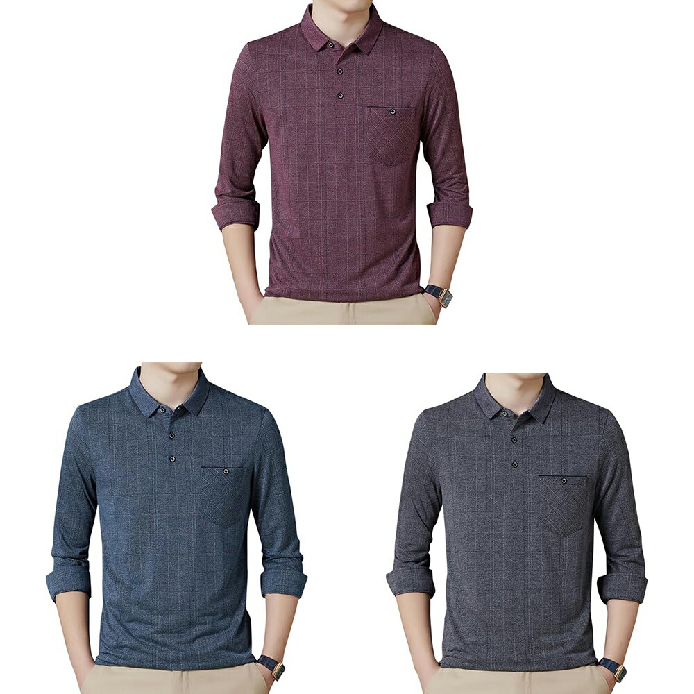 メンズ 長袖 ポロシャツ ゆったり 襟付きシャツ ポーツ カジュアル キレイ目 ビジネス ポケット付 男性用ポロシャツ ゴルフウエア チェックポロシャツ