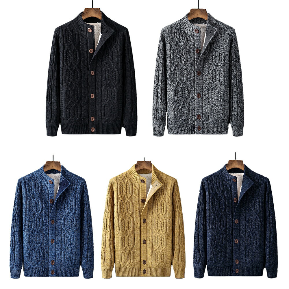 メンズ セーター カーディガン ジャケット 長袖ジップ スタンドカラー 裏起毛 厚手 無地 防寒 春 秋 冬