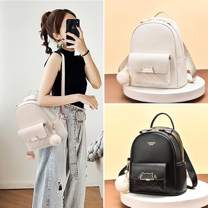 Rakuten - リュック レディース 小さめ おしゃれ リュックサック 可愛い 人気 デザイン 猫モチーフ金具 大容量 撥水加工 ミニリュック おしゃれ ミニ バッグ 大人 女の子 通勤 通学 お出かけ ファッション 2色
