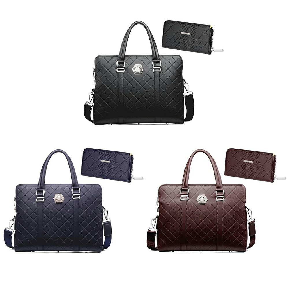 2way ビジネスバッグ 牛革 2点セット 防犯ロック付き PCバッグ メンズバッグ 財布付き トートバッグ 手提げ 斜めがけ 大容量 撥水 自立 底鋲付き メンズ 就活 バッグ 出張 仕事 ビジネス 通勤 プレゼントにも最適