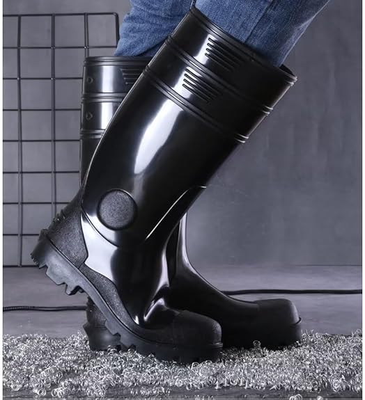 Rakuten - 安全靴 メンズ ハイカット 防水 黒 作業靴 滑り止め おしゃれ 長靴 ブーツ 軽量 鋼先芯 耐滑 釘踏み抜き防止 24.5cm-27.5cm