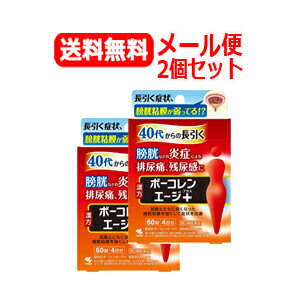 ボーコレンエージ＋　猪苓湯合四物湯錠 医薬品区分 一般用医薬品 薬効分類 猪苓湯合四物湯 製品名 ボーコレンエージ＋　猪苓湯合四物湯錠 製品名（読み） ボーコレンエージプラス　チョレイトウゴウシモツトウジョウ 製品の特徴 ●40代からの長引く、膀胱などの炎症による排尿痛、残尿感を改善する医薬品です。 ●漢方処方「猪苓湯合四物湯」が加齢とともに弱くなった膀胱粘膜を強くして症状を改善していきます。 ●飲みやすい錠剤タイプのお薬です。 使用上の注意 効能・効果 体力に関わらず使用でき，皮膚が乾燥し，色つやが悪く，胃腸障害のない人で，排尿異常があり口が渇くものの次の諸症：排尿困難，排尿痛，残尿感，頻尿 用法・用量 成人（15歳以上）　1回5錠 1日3回，食前又は食間に服用する． 用法関連注意 ・定められた用法・用量を厳守すること ・食間とは「食事と食事の間」を意味し、食後約2～3時間のことをいいます 成分分量 1日量（15錠）中成分 分量 内訳 猪苓湯合四物湯エキス 3300mg （トウキ・シャクヤク・センキュウ・ジオウ・チョレイ・ブクリョウ・カッセキ・タクシャ・ゼラチン各1.5g） 添加物 二酸化ケイ素、CMC-Ca、クロスCMC-Na、ステアリン酸Mg、タルク、セルロース、ヒプロメロース、マクロゴール、カルナウバロウ 保管及び取扱い上の注意 (1)直射日光の当たらない湿気の少ない涼しい所にチャックをしっかりしめて保管すること (2)小児の手の届かない所に保管すること (3)他の容器に入れ替えないこと(誤用の原因になったり品質が変わる) (4)本剤をぬれた手で扱わないこと(錠剤がぬれると変色する可能性があります) 消費者相談窓口 小林製薬 お客様相談室 0120-5884-01 受付時間9：00～17：00(土日祝日を除く) 製造販売会社 小林製薬（株） 567-0057 大阪府茨木市豊川1-30-3 販売会社 小林製薬株式会社 〒541-0045 大阪市中央区道修町4-4-10 剤形 錠剤 リスク区分等 第2類医薬品 区分：日本製・医薬品 広告文責　株式会社エナジー　0242-85-7380 文責：株式会社エナジー　登録販売者　山内和也 医薬品販売に関する記載事項はこちら 使用期限：使用期限まで1年以上あるものをお送りいたします。※ゆうパケット注意書きを必ずお読み下さい。 ご注文された場合は、注意書きに同意したものとします。