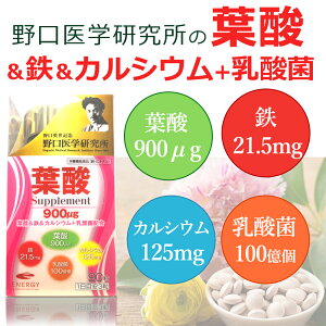 お試しキャンペーン ! クーポン利用で1,700円 ! 6/27まで【当店薬剤師監修 葉酸サプリ】 葉酸&鉄&カルシウム+乳酸菌配合 葉酸900μg 90粒(約30日分)亜鉛 乳酸菌 鉄 ビオチン 銅 カルシウム 妊活 妊娠 妊娠中 サプリメント 野口医学研究所