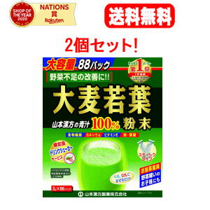 12/1限定！最大1,000円OFFクーポン！さらに全品ポイント2倍！山本漢方　大容量！大麦若葉粉末100％スティックタイプ　3g×88包　×2個セット【特大サイズ】
