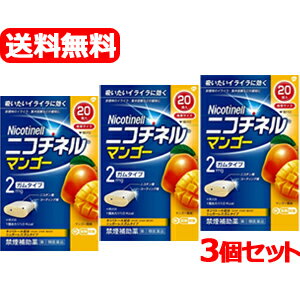 5/25限定！最大100％Pバック＆最大1,000円OFFクーポン＆全品2％OFFクーポン!【第(2)類医薬品】【メール便・送料無料・3個セット】ニコチネル　＜マンゴー＞　ガムタイプ　20個×3セット　【ノバルティス】※セルフメディケーション税制対象医薬品