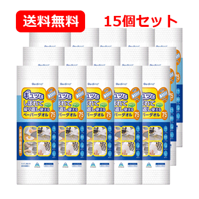 3/25限定！最大100％Pバック＆全品2％OFFクーポン! グディナ 洗って繰り返し使えるペーパータオル 75カット 送料無料 15個セット