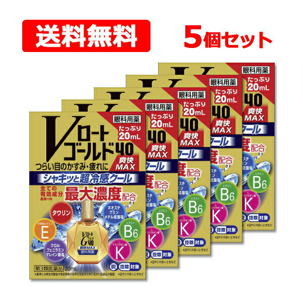 【第3類医薬品】【送料無料・5個セット】ロート製薬 Vロートゴールド40 爽快 MAX 20mL※セルフメディケーション税制対象商品目のかすみ 目の疲れ 結膜充血 眼病予防ハードコンタクトレンズを装着しているときの不快感超爽快 爽快レベル8 裸眼用