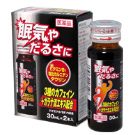 ハイエナル“88”内服液 薬効分類 眠気防止薬 製品名 ハイエナル“88”内服液 製品名（読み） ハイエナル88ナイフクエキ 製品の特徴 本品1びんにコーヒーの約2杯分(150mg)のカフェインが含まれています。 味は少し甘味があり、眠気防止剤としては苦味が少なく女性も服用しやすくなっています。 カフェインの興奮作用と硝酸チアミン(ビタミンB1)・アミノエチルスルホン酸(タウリン)などの 代謝を正常にする働きで疲労時などの倦怠感を除去します。 ガラナはカフェインなどの中枢神経を刺激する物質を含んでいる生薬で、 興奮・強心作用により、眠気・倦怠感を除去します。 使用上の注意 ■してはいけないこと（守らないと現在の症状が悪化したり，副作用が起こりやすくなります） 1．次の人は服用しないでください　（1）次の症状のある人。胃酸過多　（2）次の診断を受けた人。心臓病，胃潰瘍2．コーヒーやお茶等のカフェインを含有する飲料と同時に服用しないでください3．短期間の服用にとどめ，連用しないでください ■相談すること 1．次の人は服用前に医師又は薬剤師に相談してください　（1）妊婦又は妊娠していると思われる人。　（2）授乳中の人。2．次の場合は，直ちに服用を中止し，このパッケージを持って医師又は薬剤師に相談してください　服用後，次の症状があらわれた場合。　消化器：食欲不振，悪心・嘔吐　精神神経系：ふるえ，めまい，不安，不眠，頭痛　その他：どうき 効能・効果 睡気・倦怠感の除去 用法・用量 成人（15歳以上）1回1びん（30mL）を1日1回服用してください。 用法関連注意 ●1日2回以上の服用は避けてください。 成分分量 1びん(30mL)中 　　 成分 分量 クエン酸カフェイン 150mg カフェイン 50mg 安息香酸ナトリウムカフェイン 50mg ガラナ流エキス 200mg 硝酸チアミン 10mg 塩化カルニチン 50mg パントテン酸カルシウム 10mg L-グルタミン酸ナトリウム 10mg アミノエチルスルホン酸 500mg 添加物 安息香酸，パラベン，黄色5号，青色1号，香料，クエン酸，D-ソルビトール，エタノール，白糖 保管及び取扱い上の注意 （1）直射日光の当たらない涼しい所に保管してください。（2）小児の手のとどかない所に保管してください。（3）他の容器に入れかえないでください。（誤用の原因になったり品質が変わります）（4）使用期限を過ぎた製品は，服用しないでください。 消費者相談窓口 会社名：米田薬品株式会社問い合わせ先：お客様相談窓口電話：06-6562-7411受付時間：10：00〜17：00（土，日，祝日を除く） 製造販売会社 米田薬品（株）会社名：米田薬品株式会社住所：大阪市浪速区塩草3丁目2-2 剤形 液剤 リスク区分 第3類医薬品 広告文責　株式会社エナジー　0242-85-7380 文責：株式会社エナジー　登録販売者　山内和也広告文責：株式会社エナジー　0242-85-7380文責：株式会社エナジー　登録販売者　山内和也 医薬品の保管 及び取り扱い上の注意&nbsp; (1)直射日光の当たらない涼しい所に密栓して保管してください。 (2)小児の手の届かない所に保管してください。 (3)他の容器に入れ替えないでください。 （誤用の原因になったり品質が変わる。） (4)使用期限（外箱に記載）の過ぎた商品は使用しないでください。 (5) 一度開封した後は期限内であってもなるべく早くご使用ください。 【広告文責】 株式会社エナジー　0242-85-7380（平日10:00-17:00） 薬剤師　山内典子 登録販売者　山内和也 原産国・区分 日本・【第3類医薬品】 使用期限：使用期限まで1年以上あるものをお送りいたします。 医薬品販売に関する記載事項はこちら使用期限：使用期限まで1年以上あるものをお送りいたします。