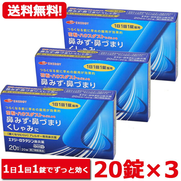 【第2類医薬品】ロラタジン鼻炎薬　20錠×3　合計60錠　60日分 1日1回 眠くなりにくい ※セルフメディケーション税制対象商品 花粉症対策 花粉対策 アレルギー専用鼻炎薬 薬 花粉症 花粉 花粉症薬 ハウスダスト 鼻炎 鼻水 鼻づまり くしゃみに メール便 送料無料 3個セット